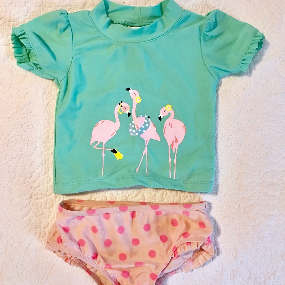 Short sleeve polka dot flamingo swimsuit